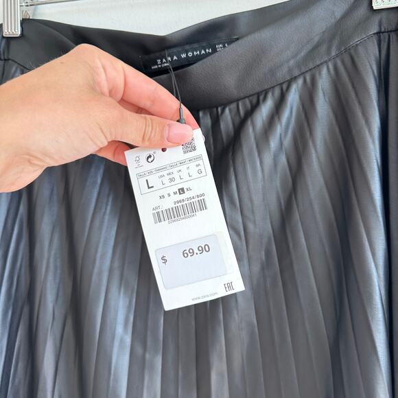 Zara Pleated Midi Skirt Black L NWT - Picture 5 of 9